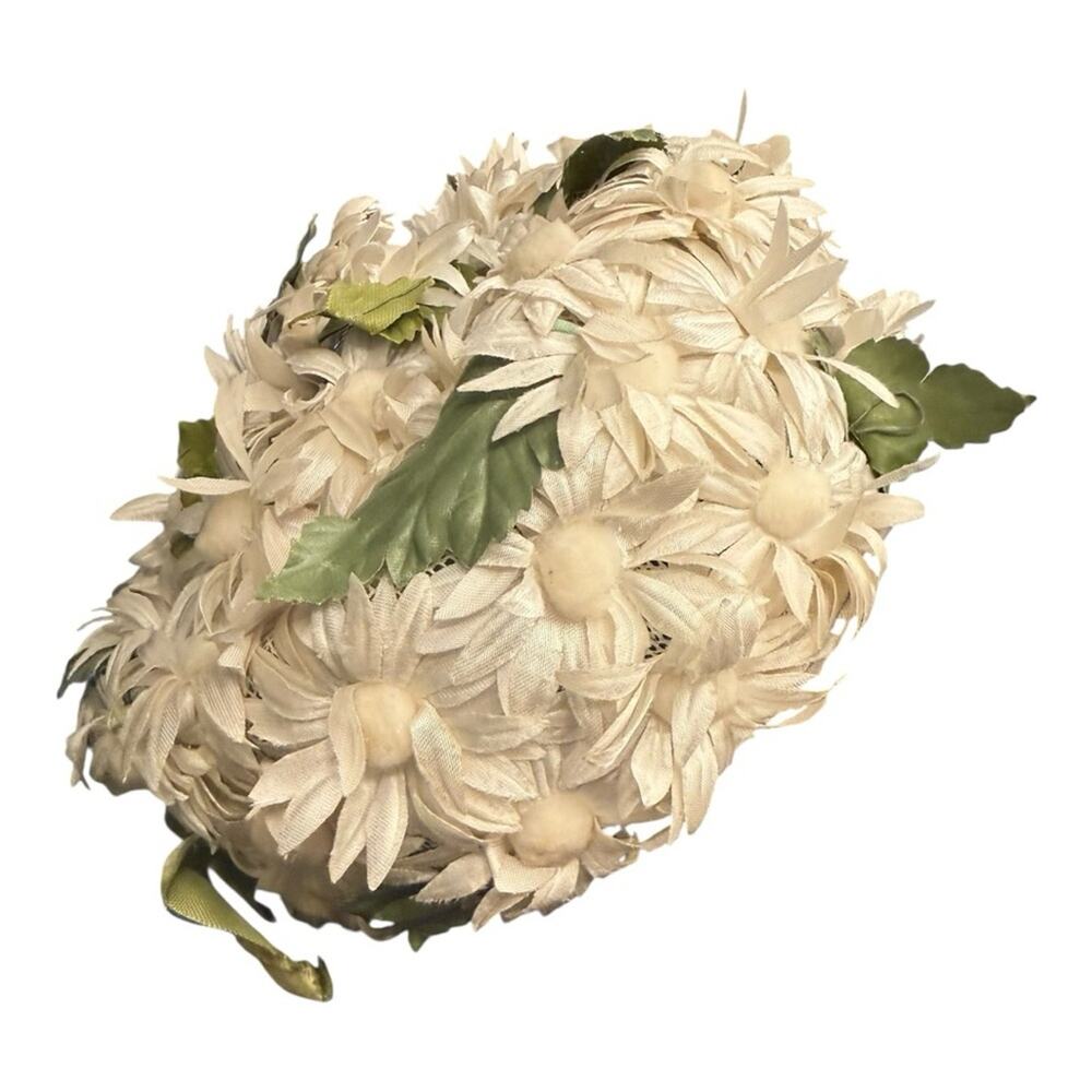 Vintage Floral Pillbox Hat Daisy Covered Statement Hat Cottagecore Indie Bridal - Picture 6 of 7
